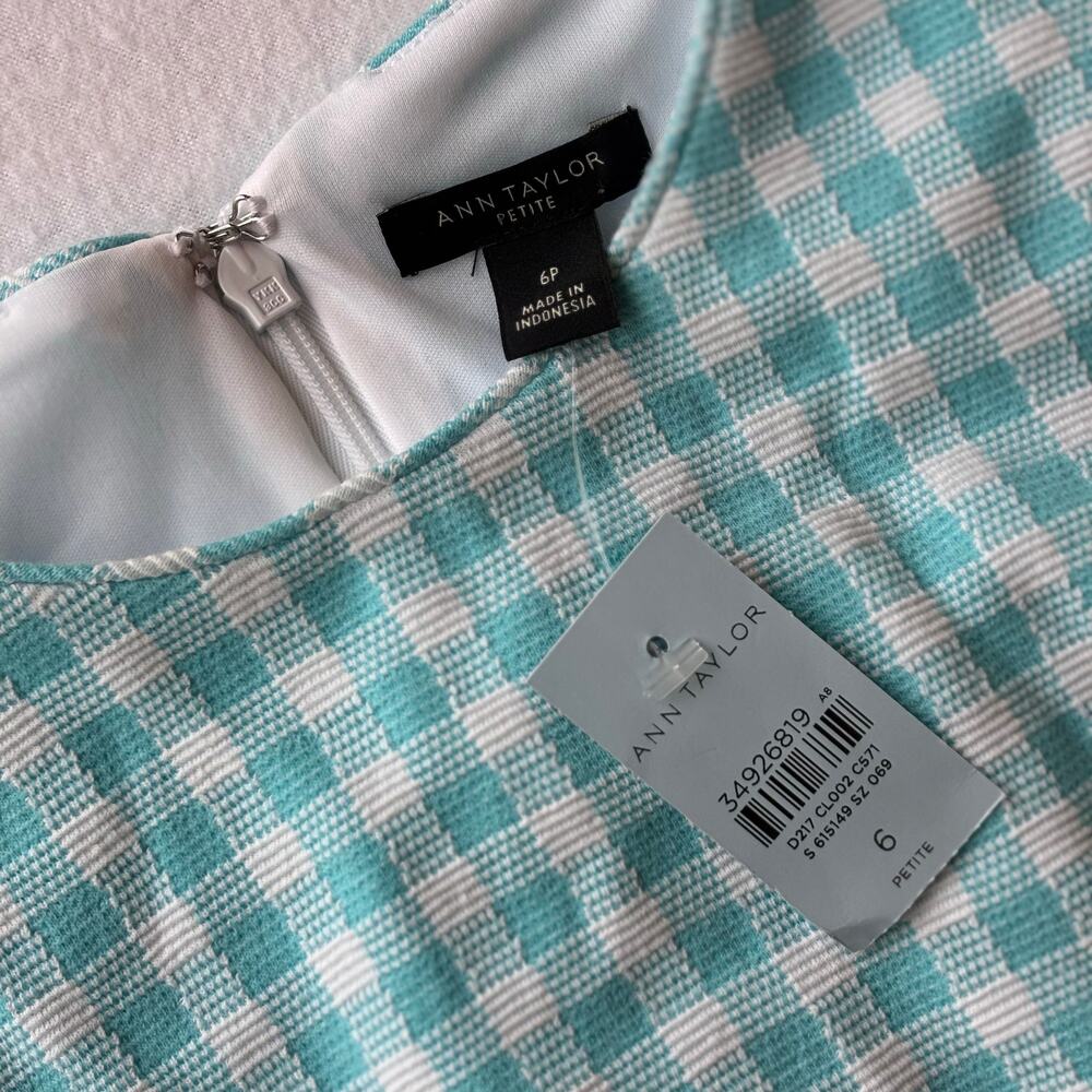 New Ann Taylor Aqua Pop Gingham Sleeveless Flare Dress Size 6 Petite - Picture 2 of 10